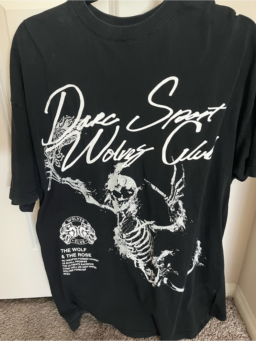 Darc Sport / CivilregimeBlack Graphic Crewneck T-Shirt with White Skeleton Print